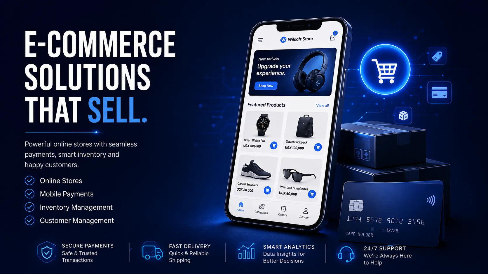 E-commerce mobile application showing product listings and shopping cart